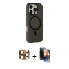 MARSİLYAN™- iPhone 16 Pro Max Kılıf Çekirdek Modern Prime - Siyah 3D Antistatik Mat Seramik Nano Ekran Koruyucu + Pers Alüminyum Kamera Lens - CLTM