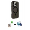 MARSİLYAN™- iPhone 16 Pro Max Kılıf Çekirdek Modern Prime - Siyah 3D Antistatik Seramik Nano Ekran Koruyucu + Raze Metal Kamera Lens - NLGY