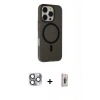 MARSİLYAN™- iPhone 16 Pro Max Kılıf Çekirdek Modern Prime - Siyah Bilvis 3D Cam Ekran Koruyucu + Pers Alüminyum Kamera Lens - GI