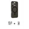 MARSİLYAN™- iPhone 16 Pro Max Kılıf Çekirdek Modern Prime - Siyah Bilvis 3D Cam Ekran Koruyucu + Pers Alüminyum Kamera Lens - GS