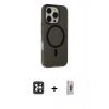 MARSİLYAN™- iPhone 16 Pro Max Kılıf Çekirdek Modern Prime - Siyah Bilvis 3D Cam Ekran Koruyucu + PVD Metal Kamera Lens - SH