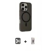 MARSİLYAN™- iPhone 16 Pro Max Kılıf Çekirdek Modern Prime - Siyah Bilvis 3D Cam Ekran Koruyucu + PVD Metal Kamera Lens - GS
