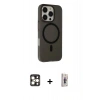 MARSİLYAN™- iPhone 16 Pro Max Kılıf Çekirdek Modern Prime - Siyah Bilvis 3D Cam Ekran Koruyucu + PVD Metal Kamera Lens - GD
