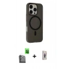 MARSİLYAN™- iPhone 16 Pro Max Kılıf Çekirdek Modern Prime - Siyah Bilvis 3D Cam Ekran Koruyucu + Raze Metal Kamera Lens - SH