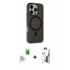 MARSİLYAN™- iPhone 16 Pro Max Kılıf Çekirdek Modern Prime - Siyah Bilvis 3X AR Hayalet Cam Ekran Koruyucu + Raze Metal Kamera Lens - BZ