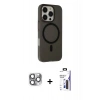 MARSİLYAN™- iPhone 16 Pro Max Kılıf Çekirdek Modern Prime - Siyah Bilvis 3X AR Hayalet Cam Ekran Koruyucu + Pers Alüminyum Kamera Lens - GI