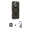 MARSİLYAN™- iPhone 16 Pro Max Kılıf Çekirdek Modern Prime - Siyah Bilvis 3X AR Hayalet Cam Ekran Koruyucu + PVD Metal Kamera Lens - SH