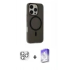 MARSİLYAN™- iPhone 16 Pro Max Kılıf Çekirdek Modern Prime - Siyah Bilvis 5in1 3D Magic Cam Ekran Koruyucu + Pers Alüminyum Kamera Lens - GS