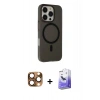 MARSİLYAN™- iPhone 16 Pro Max Kılıf Çekirdek Modern Prime - Siyah Bilvis 5in1 5D Magic Hayalet Cam Ekran Koruyucu + Pers Alüminyum Kamera Lens - CLTM