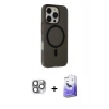 MARSİLYAN™- iPhone 16 Pro Max Kılıf Çekirdek Modern Prime - Siyah Bilvis 5in1 5D Magic Hayalet Cam Ekran Koruyucu + Pers Alüminyum Kamera Lens - GI