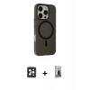 MARSİLYAN™- iPhone 16 Pro Max Kılıf Çekirdek Modern Prime - Siyah Bilvis Hayalet Cam Ekran Koruyucu + Siyah PVD Metal Kamera Lens