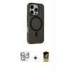MARSİLYAN™- iPhone 16 Pro Max Kılıf Çekirdek Modern Prime - Siyah Buffer Cam Ekran Koruyucu + Gümüş Pers Alüminyum Kamera Lens