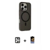 MARSİLYAN™- iPhone 16 Pro Max Kılıf Çekirdek Modern Prime - Siyah Buffer Hayalet Cam Ekran Koruyucu + Gümüş PVD Metal Kamera Lens