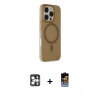 MARSİLYAN™- iPhone 16 Pro Max Kılıf Çekirdek Modern Prime - Siyah Buffer Hayalet Cam Ekran Koruyucu + Gümüş PVD Metal Kamera Lens