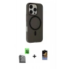 MARSİLYAN™- iPhone 16 Pro Max Kılıf Çekirdek Modern Prime - Siyah Buffer Hayalet Cam Ekran Koruyucu + Raze Metal Kamera Lens - SH