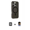 MARSİLYAN™- iPhone 16 Pro Max Kılıf Çekirdek Modern Prime - Siyah Buffer Hayalet Cam Ekran Koruyucu + PVD Metal Kamera Lens - SH