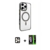 MARSİLYAN™- iPhone 16 Pro Max Kılıf Doruk Doku Özel Seri - Şeffaf 360 Full Body Arka Koruyucu + PVD Metal Kamera Lens - GD