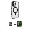 MARSİLYAN™- iPhone 16 Pro Max Kılıf Doruk Doku Özel Seri - Şeffaf 360 Full Body Arka Koruyucu + PVD Metal Kamera Lens - GD