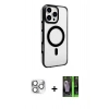 MARSİLYAN™- iPhone 16 Pro Max Kılıf Doruk Doku Özel Seri - Şeffaf 360 Full Body Arka Koruyucu + Gümüş Pers Alüminyum Kamera Lens
