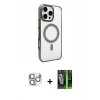 MARSİLYAN™- iPhone 16 Pro Max Kılıf Doruk Doku Özel Seri - Şeffaf 360 Full Body Arka Koruyucu + Gümüş Pers Alüminyum Kamera Lens