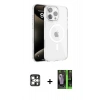 MARSİLYAN™- iPhone 16 Pro Max Kılıf Doruk Doku Özel Seri - Şeffaf 360 Full Body Arka Koruyucu + PVD Metal Kamera Lens - GS