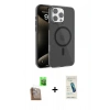 MARSİLYAN™- iPhone 16 Pro Max Kılıf Doruk Doku Özel Seri - Şeffaf Pasifik Cam Ekran Koruyucu + Çöl Titanyum Raze Metal Kamera Lens