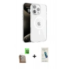 MARSİLYAN™- iPhone 16 Pro Max Kılıf Doruk Doku Özel Seri - Şeffaf Pasifik Cam Ekran Koruyucu + Çöl Titanyum Raze Metal Kamera Lens