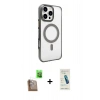 MARSİLYAN™- iPhone 16 Pro Max Kılıf Doruk Doku Özel Seri - Şeffaf Pasifik Cam Ekran Koruyucu + Çöl Titanyum Raze Metal Kamera Lens