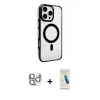 MARSİLYAN™- iPhone 16 Pro Max Kılıf Doruk Doku Özel Seri - Şeffaf Pasifik Cam Ekran Koruyucu + Gümüş Pers Alüminyum Kamera Lens