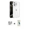 MARSİLYAN™- iPhone 16 Pro Max Kılıf Doruk Doku Özel Seri - Şeffaf Pasifik Cam Ekran Koruyucu + Gümüş Pers Alüminyum Kamera Lens