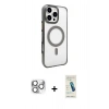 MARSİLYAN™- iPhone 16 Pro Max Kılıf Doruk Doku Özel Seri - Şeffaf Pasifik Cam Ekran Koruyucu + Gümüş Pers Alüminyum Kamera Lens