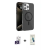 MARSİLYAN™- iPhone 16 Pro Max Kılıf Doruk Doku Özel Seri - Şeffaf Pasifik Cam Ekran Koruyucu + Titanyum Gri Bilvis Titan Kamera Lens
