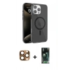 MARSİLYAN™- iPhone 16 Pro Max Kılıf Doruk Doku Özel Seri - Siyah 360 Mat Full Body Arka Koruyucu + Pers Alüminyum Kamera Lens - CLTM