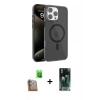 MARSİLYAN™- iPhone 16 Pro Max Kılıf Doruk Doku Özel Seri - Siyah 360 Mat Full Body Arka Koruyucu + Raze Metal Kamera Lens - CLTM