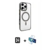 MARSİLYAN™- iPhone 16 Pro Max Kılıf Doruk Doku Özel Seri - Siyah 3D Antistatik Cam Ekran Koruyucu + PVD Metal Kamera Lens - SH