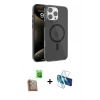 MARSİLYAN™- iPhone 16 Pro Max Kılıf Doruk Doku Özel Seri - Siyah 3D Antistatik Cam Ekran Koruyucu + Raze Metal Kamera Lens - CLTM