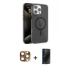 MARSİLYAN™- iPhone 16 Pro Max Kılıf Doruk Doku Özel Seri - Siyah 3D Antistatik Hayalet Cam Ekran Koruyucu + Pers Alüminyum Kamera Lens - CLTM