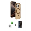 MARSİLYAN™- iPhone 16 Pro Max Kılıf Doruk Doku Özel Seri - Siyah 3D Antistatik Hayalet Cam Ekran Koruyucu + Raze Metal Kamera Lens - BZ