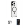 MARSİLYAN™- iPhone 16 Pro Max Kılıf Doruk Doku Özel Seri - Siyah 3D Antistatik Hayalet Cam Ekran Koruyucu + Pers Alüminyum Kamera Lens - GS