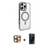 MARSİLYAN™- iPhone 16 Pro Max Kılıf Doruk Doku Özel Seri - Siyah 3D Antistatik Hayalet Cam Ekran Koruyucu + Pers Alüminyum Kamera Lens - CLTM