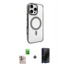 MARSİLYAN™- iPhone 16 Pro Max Kılıf Doruk Doku Özel Seri - Siyah 3D Antistatik Hayalet Cam Ekran Koruyucu + Raze Metal Kamera Lens - NLGY