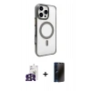 MARSİLYAN™- iPhone 16 Pro Max Kılıf Doruk Doku Özel Seri - Siyah 3D Antistatik Hayalet Cam Ekran Koruyucu + Bilvis Titan Kamera Lens - GS