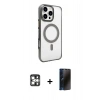 MARSİLYAN™- iPhone 16 Pro Max Kılıf Doruk Doku Özel Seri - Siyah 3D Antistatik Hayalet Cam Ekran Koruyucu + PVD Metal Kamera Lens - GS
