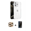 MARSİLYAN™- iPhone 16 Pro Max Kılıf Doruk Doku Özel Seri - Siyah 3D Antistatik Hayalet Cam Ekran Koruyucu + Pers Alüminyum Kamera Lens - CLTM