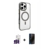 MARSİLYAN™- iPhone 16 Pro Max Kılıf Doruk Doku Özel Seri - Siyah 3D Antistatik Hayalet Cam Ekran Koruyucu + Bilvis Titan Kamera Lens - SH