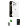 MARSİLYAN™- iPhone 16 Pro Max Kılıf Doruk Doku Özel Seri - Siyah 3D Antistatik Hayalet Cam Ekran Koruyucu + Raze Metal Kamera Lens - SH