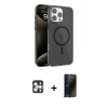 MARSİLYAN™- iPhone 16 Pro Max Kılıf Doruk Doku Özel Seri - Siyah 3D Antistatik Hayalet Cam Ekran Koruyucu + PVD Metal Kamera Lens - GS