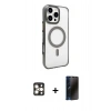MARSİLYAN™- iPhone 16 Pro Max Kılıf Doruk Doku Özel Seri - Siyah 3D Antistatik Hayalet Cam Ekran Koruyucu + PVD Metal Kamera Lens - GD