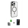 MARSİLYAN™- iPhone 16 Pro Max Kılıf Doruk Doku Özel Seri - Siyah 3D Antistatik Hayalet Cam Ekran Koruyucu + Raze Metal Kamera Lens - SH