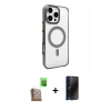 MARSİLYAN™- iPhone 16 Pro Max Kılıf Doruk Doku Özel Seri - Siyah 3D Antistatik Hayalet Cam Ekran Koruyucu + Raze Metal Kamera Lens - CLTM